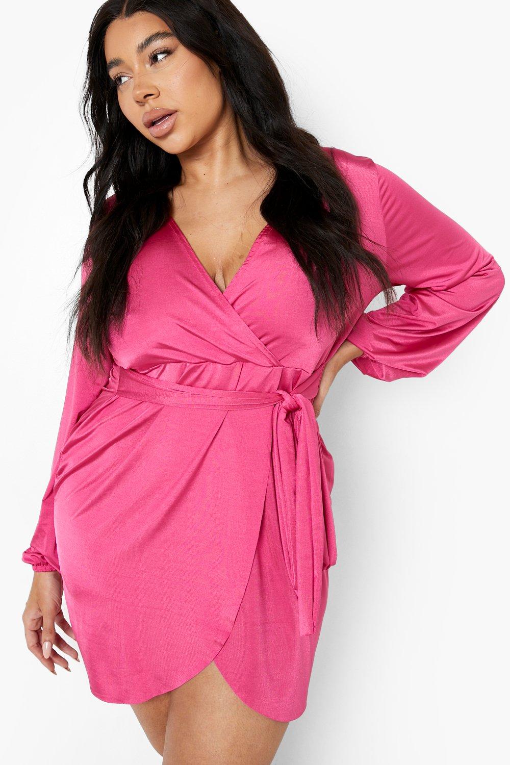 Boohoo pink cheap wrap dress